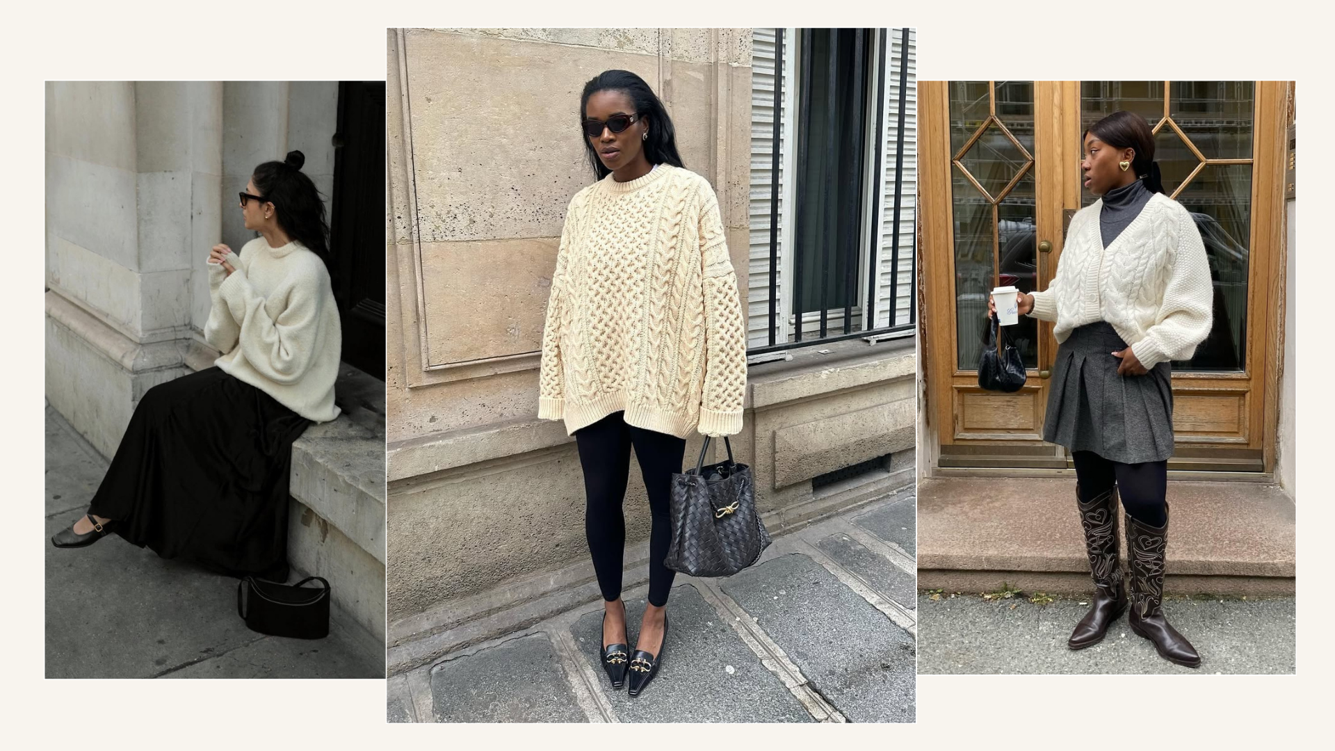 Stylish women wearing cream jumpers