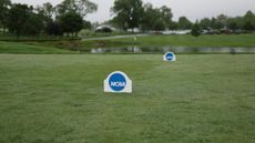 A general view of two NCAA tee box markers