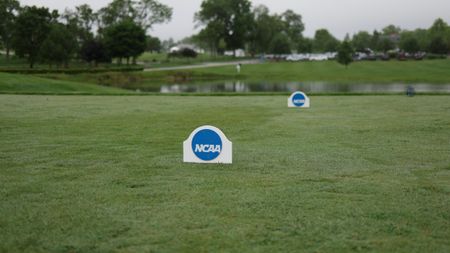 A general view of two NCAA tee box markers