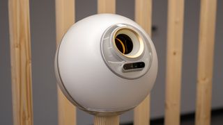 Close-up of biometric scanning Orb at Union Square location in San Francisco, California for World, formerly Worldcoin, a biometric cryptocurrency company founded by Sam Altman using iris scanning to identify humans online.