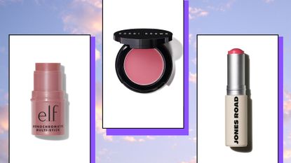 Collage of multipurpose makeup products from e.l.f. Cosmetics, Bobbi Brown and Jones Road