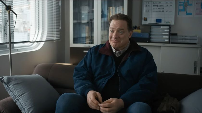 Brendan Fraser looking ahead in Rental Family.