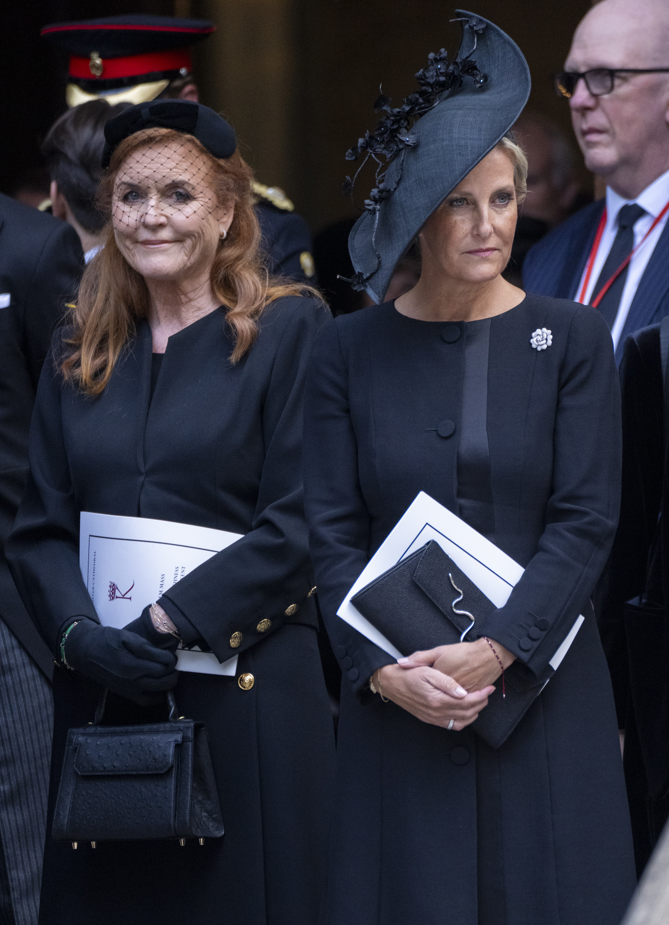 Sarah Ferguson and Duchess Sophie in black coats at Duchess of Kent&#039;s funeral