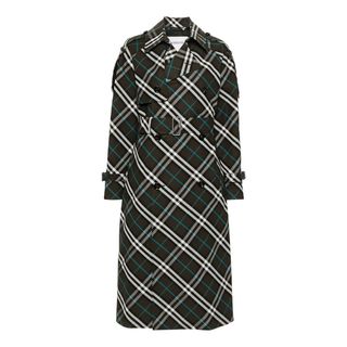 Burberry Long Check Cotton Blend Coat