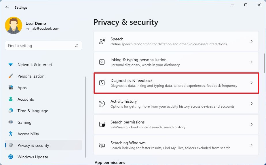 Diagnostic & feedback settings