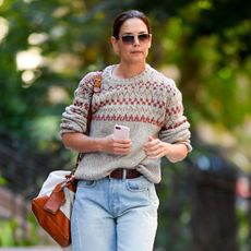 Katie Holmes wearing a Fair Isle sweater.