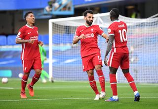 Liverpool’s famed front three of Roberto Firmino, Mohamed Salah and Sadio Mane together on the pitch