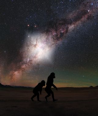 An artist's illustration of the massive explosion that rocked the center of the Milky Way galaxy 3.5 million years ago. Our distant hominid ancestors likely would have seen the resulting flare.