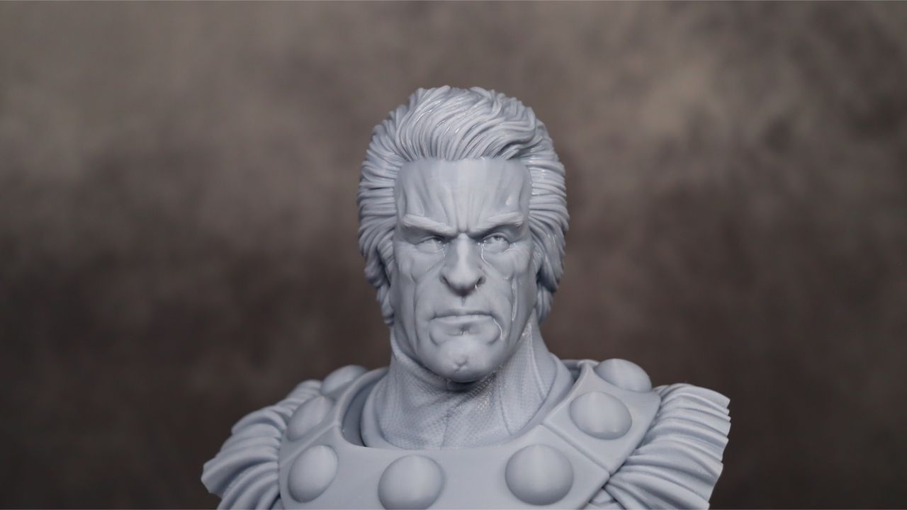 Nova3D Whale3 SE 3D printer-test print-Magneto-close up of front of face without helmet