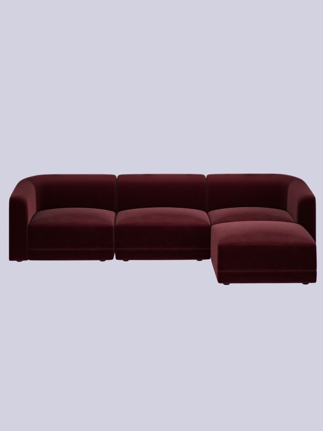 Laine, Large Burgundy Velvet Curved Modular 4 Seater Chaise Corner Sofa
