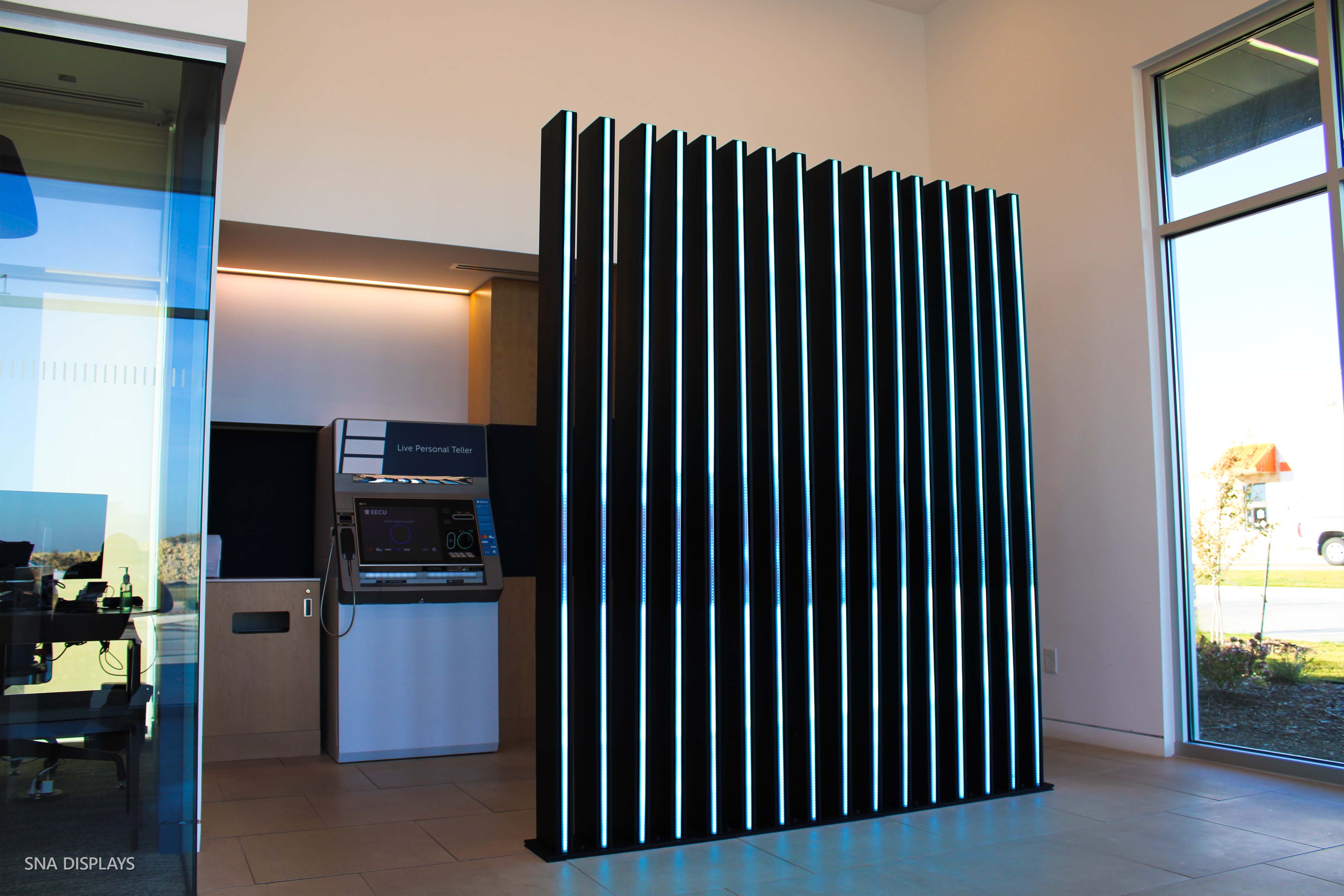 LED Lighting Sticks in a credit union lobby.