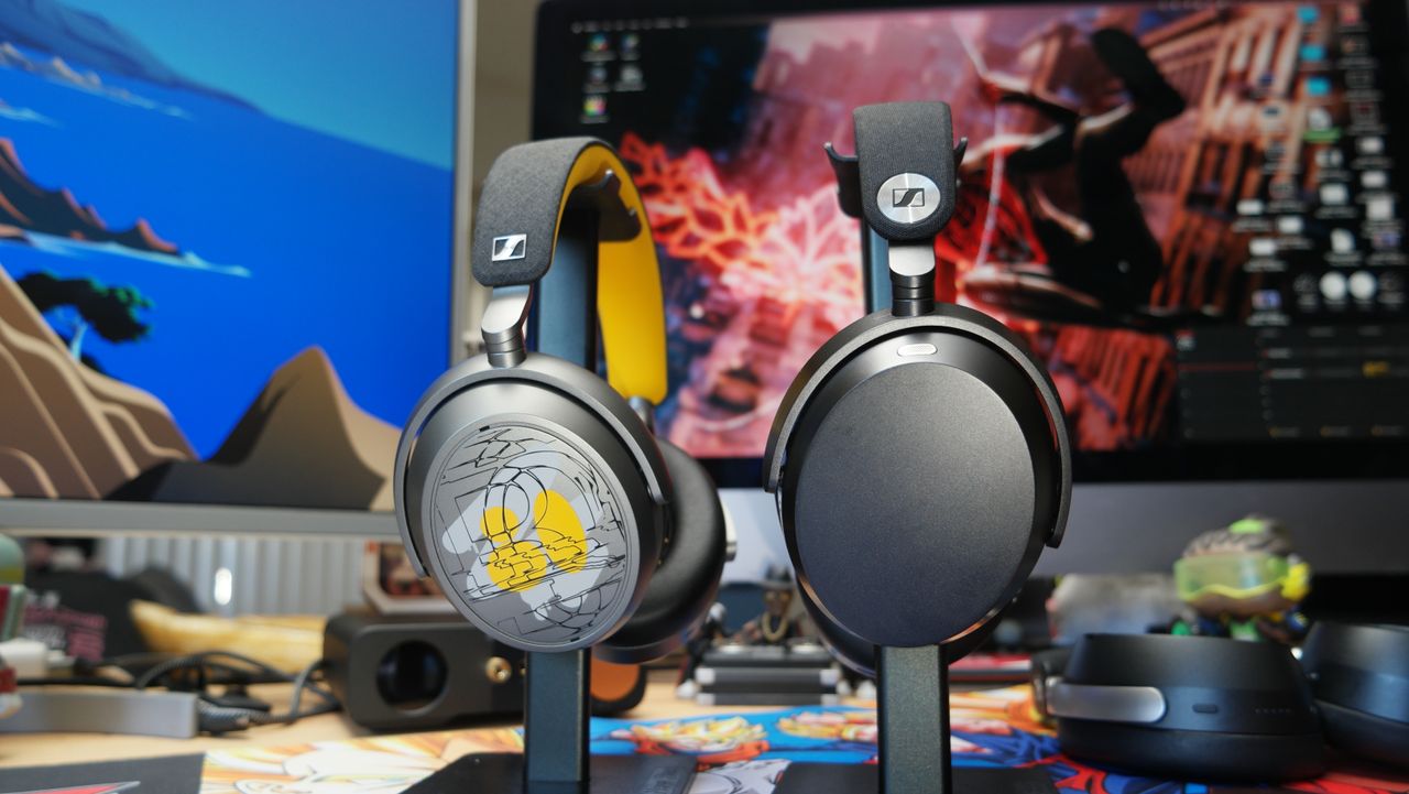 Sennheiser Momentum 5 headphones case on the right, and Momentum 4 on the left