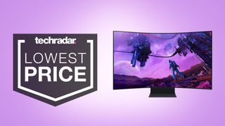 Samsung Odyssey Ark gaming monitor on light purple background