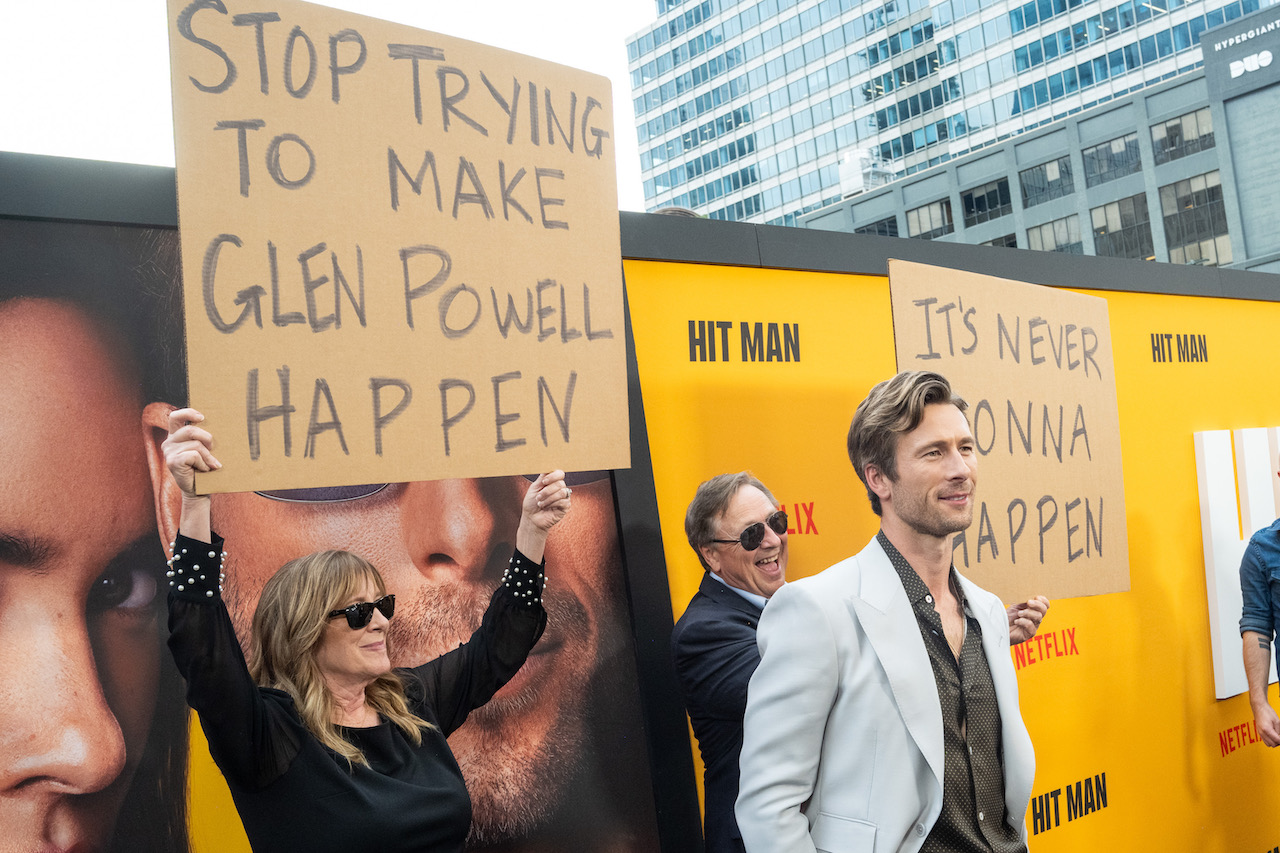 Glen Powell at the "Hit Man" Premiere and Glenn Powell's induction into the Texas Film Hall of Fame held at The Paramount Theatre on May 15, 2024 in Austin, Texas