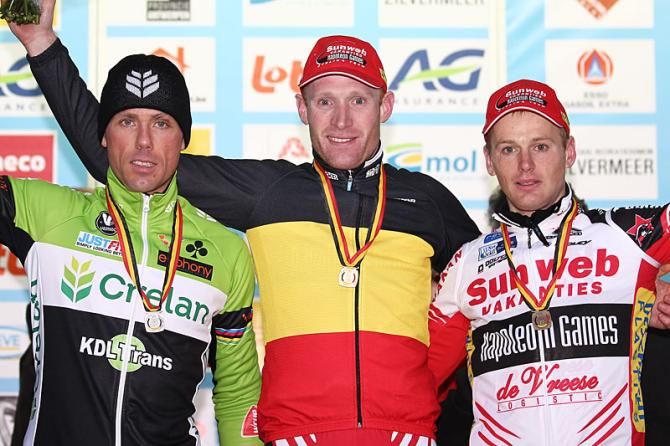 Elite men's podium: Sven Nys, Klaas Vantornout, Kevin Pauwels