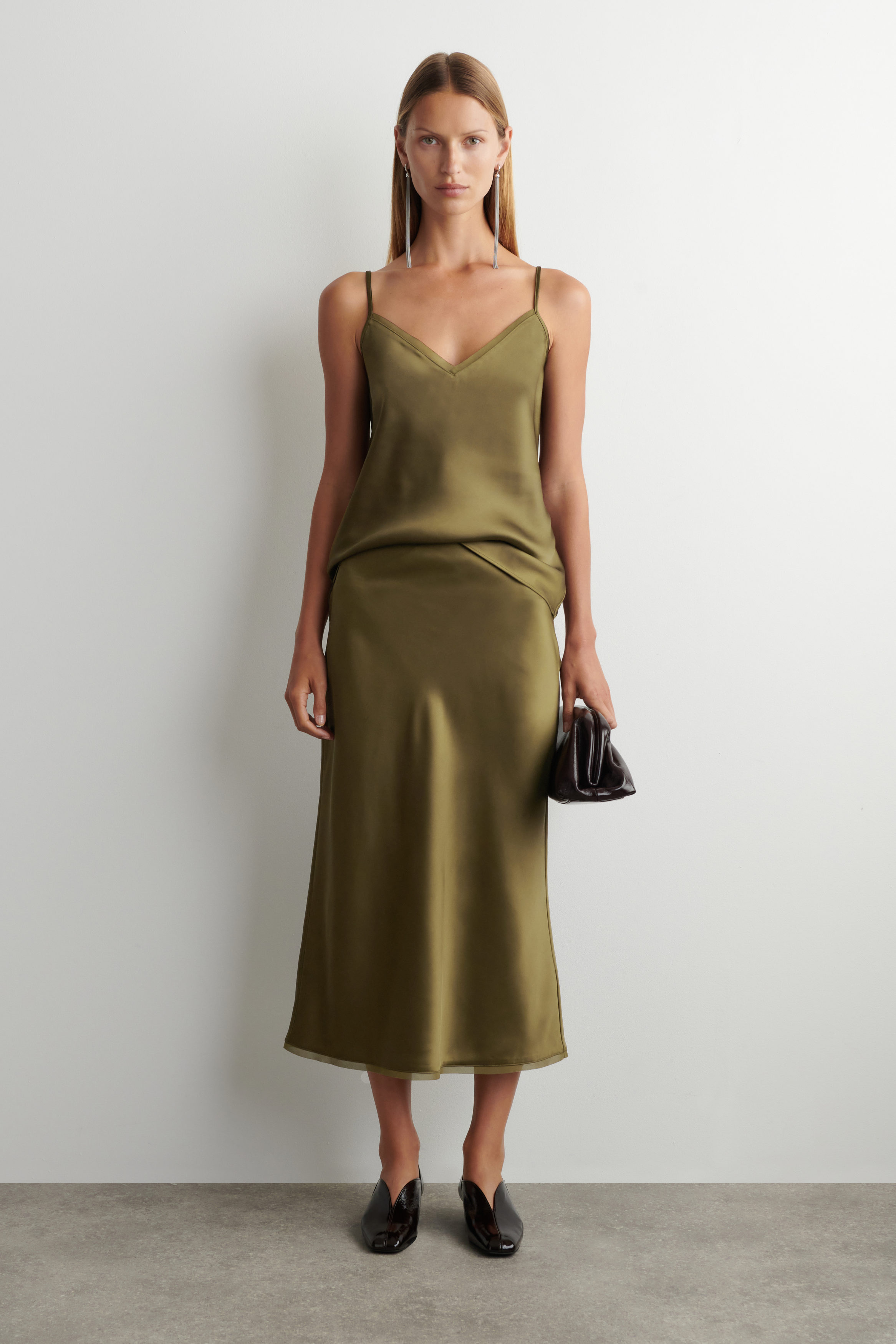 Bias-Cut Satin Midi Skirt