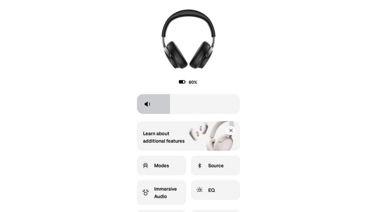 A screenshot of the sound settings from the Bose app