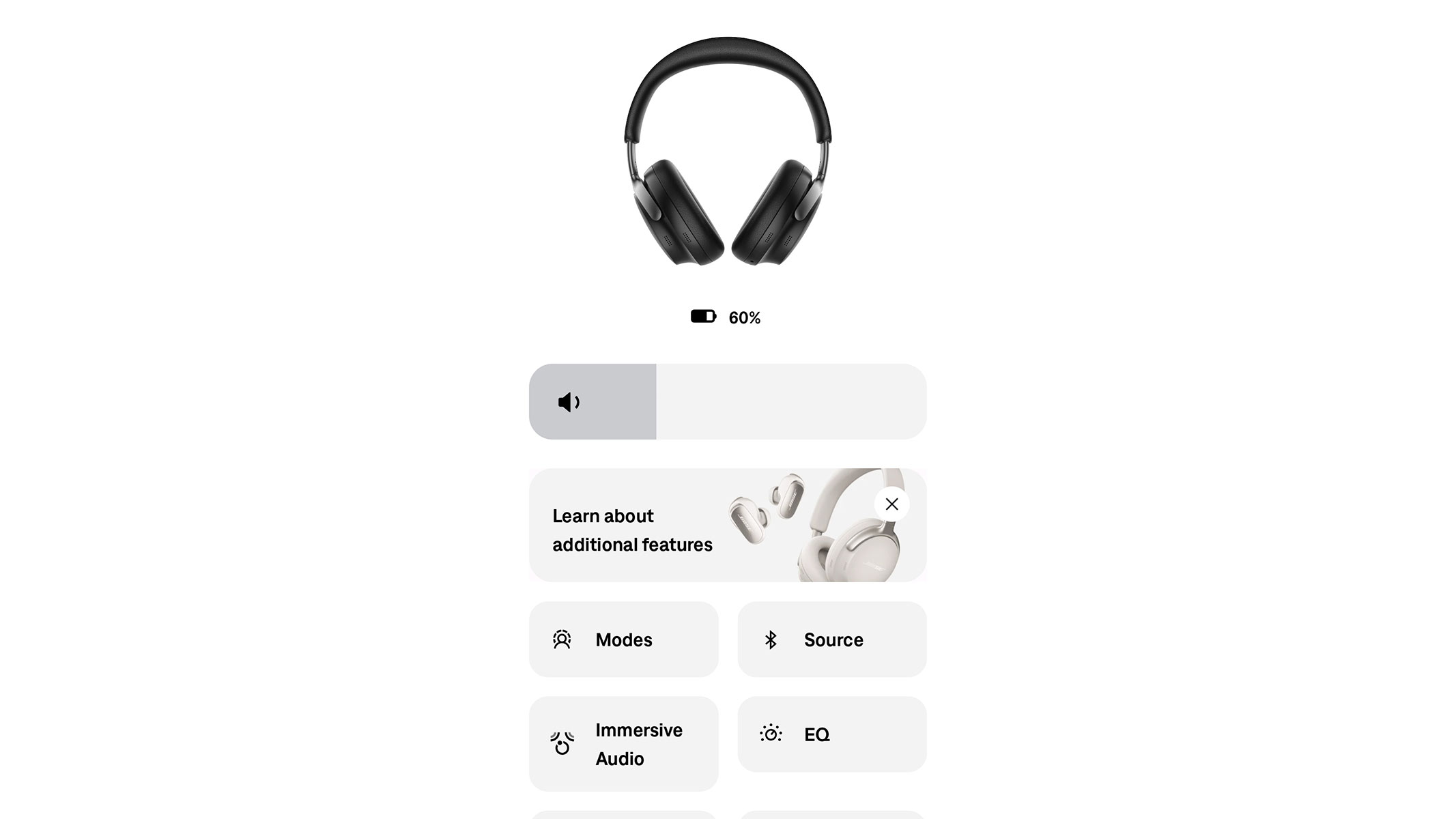 A screenshot of the sound settings from the Bose app