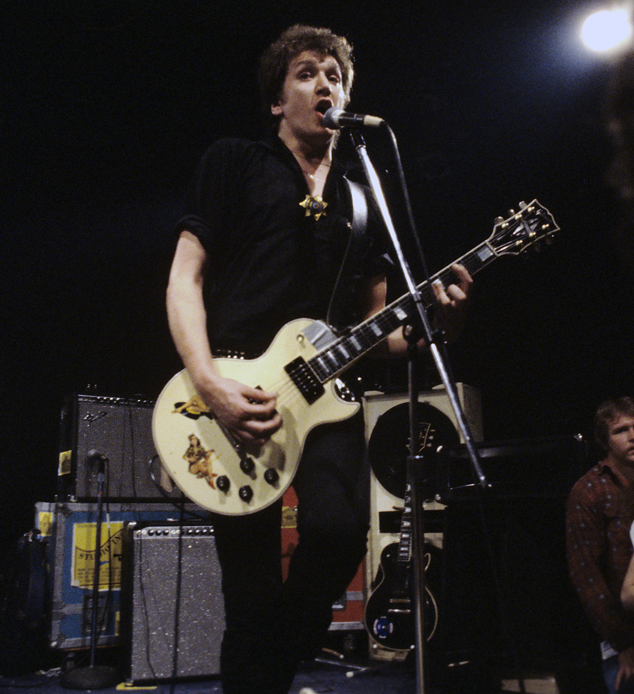 Steve Jones of the Sex Pistols performs in their first North American concert at The Great Southeast Music Hall on January 5, 1978 in Atlanta, Georgia.