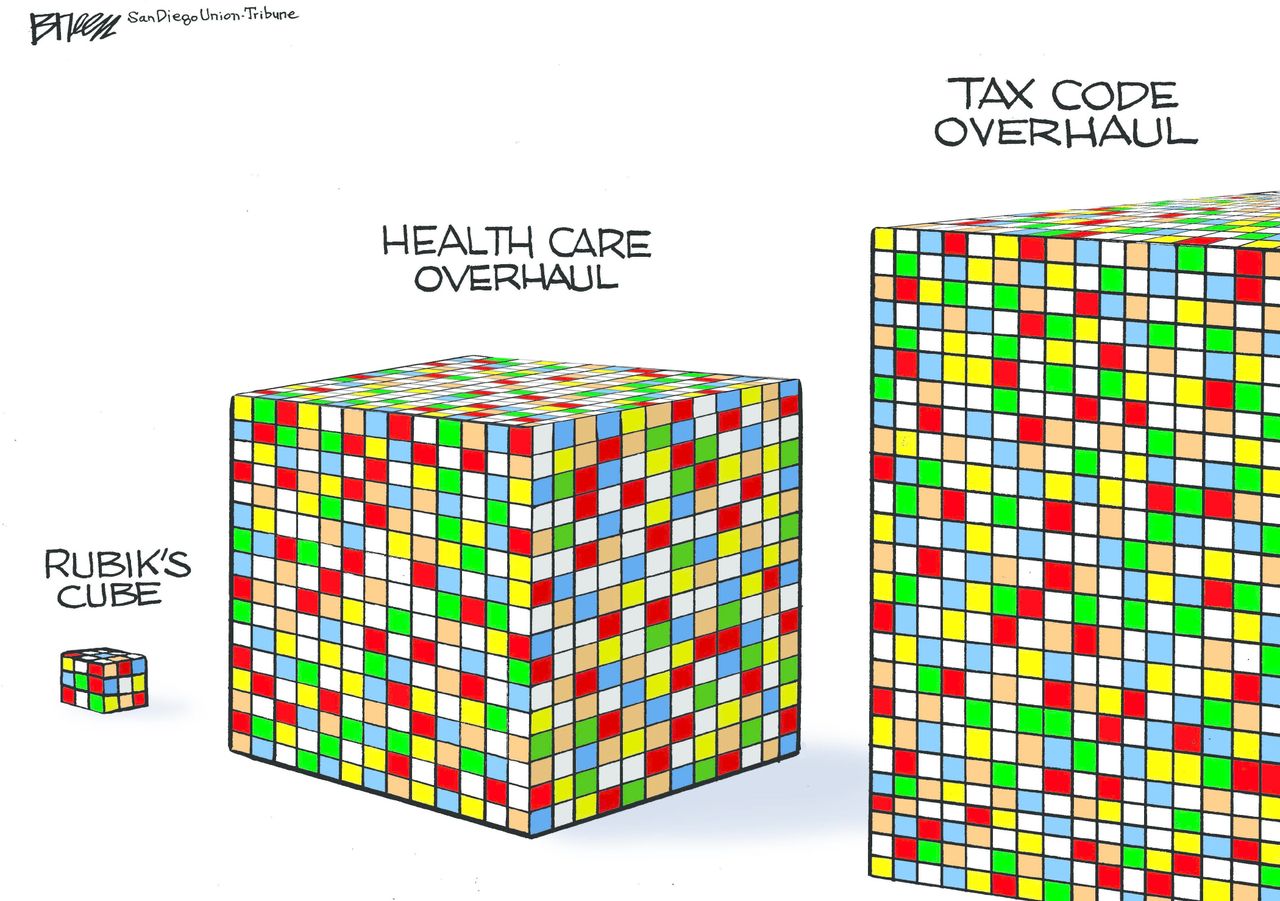 Political Cartoon U.S. Health care reform tax code overhaul rubik&amp;#039;s cube difficult