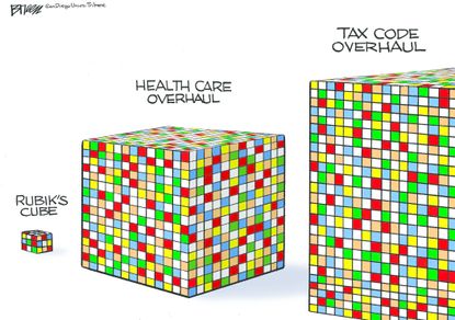 Political Cartoon U.S. Health care reform tax code overhaul rubik's cube difficult