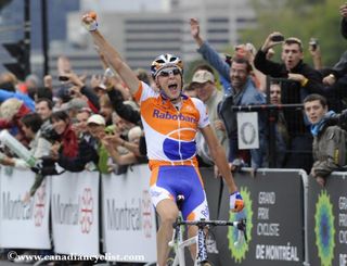 Robert Gesink (Rabobank) celebrates his win in Montreal