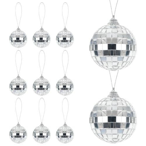 Dvofu 12 Pieces 4cm Mirror Disco Ball With Rope Reflective Hanging Mirror Home Party Tree Bauble Hanging Ball for Garden Outdoor 50's 60's 70's Disco Party Decoration