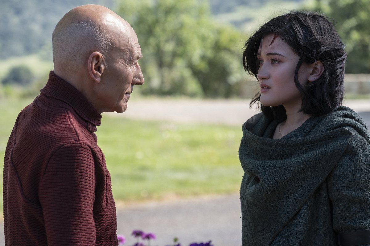 Sir Patrick Stewart as Jean-Luc Picard, and Isa Briones as Dahj in "Star Trek: Picard" Episode 1: Remembrance.