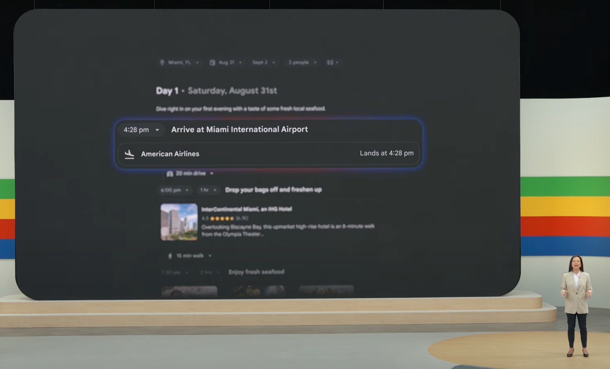 google i/o trip planning feature example itinerary