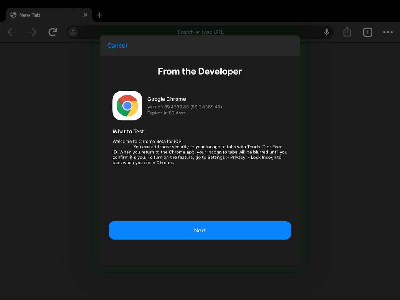 Google Chrome iOS Beta