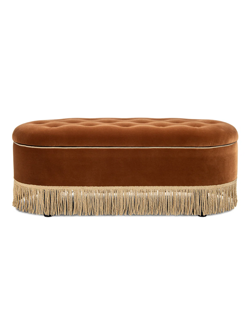 Oval Tufted Bullion Fringe Storage Bench 