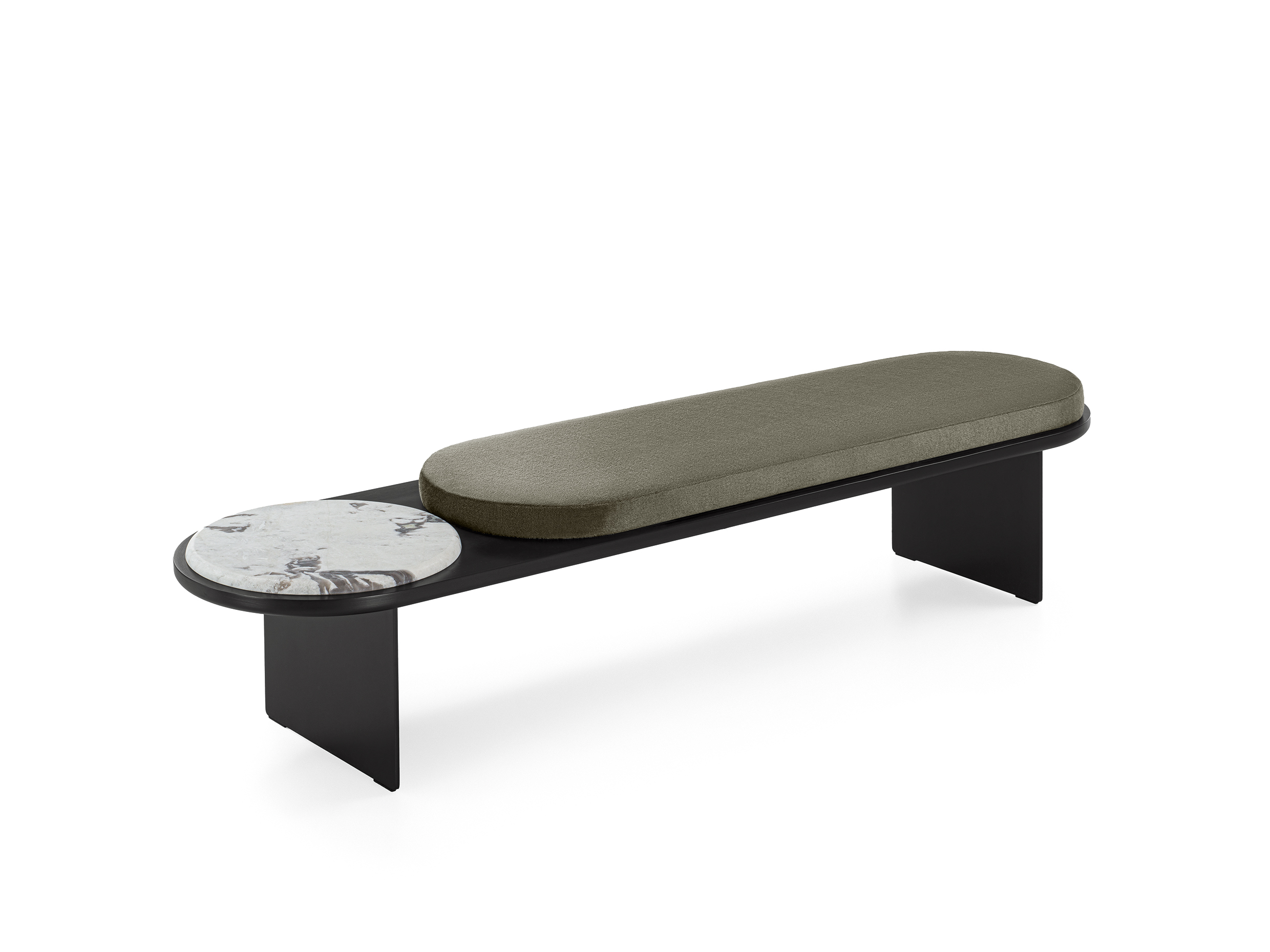 Milan Design Week Gallotti & Radice Sensei bench in black with green seat and round marble detail