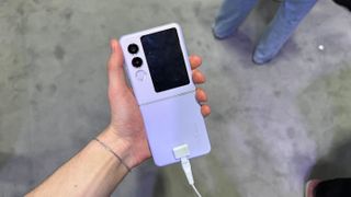 The ZTE Nubia Flip 2 at MWC, showing the outside screen and camera