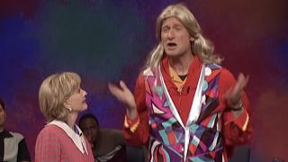 Florence Henderson next to Ryan Stiles in a wig on Whose Line Is It Anyway?