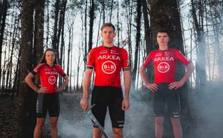 Arnaud Demare, Marie-Morgane le Deunff and Pierre Thierry in Arkea-B&B Hotels' new kit