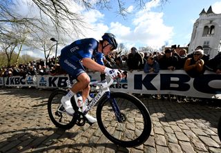 WEVELGEM BELGIUM MARCH 24 Laurence Pithie of New Zealand and Team Groupama FDJ competes passing through the Kemmelberg Belvedre cobblestones sector during the 86th GentWevelgem in Flanders Fields 2024 Mens Elite a 2531km one day race from Ieper to Wevelgem UCIWT on March 24 2024 in Wevelgem Belgium Photo by Tim de WaeleGetty Images