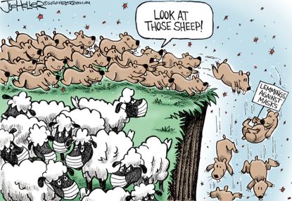 Editorial Cartoon U.S. COVID masks lemmings sheep