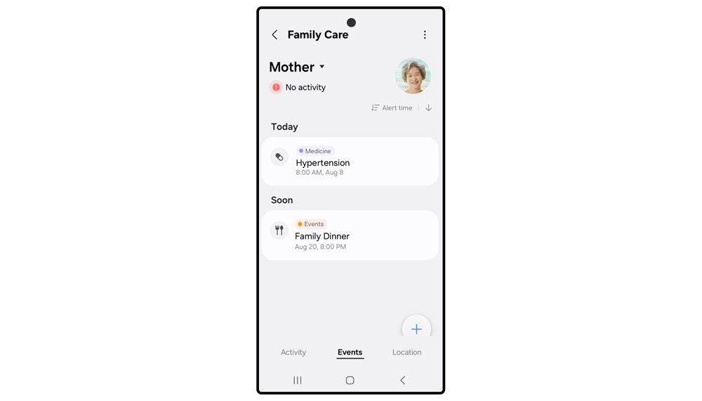 Samsung's Family Care lets caregivers set schedules and reminders about meals and medicine.