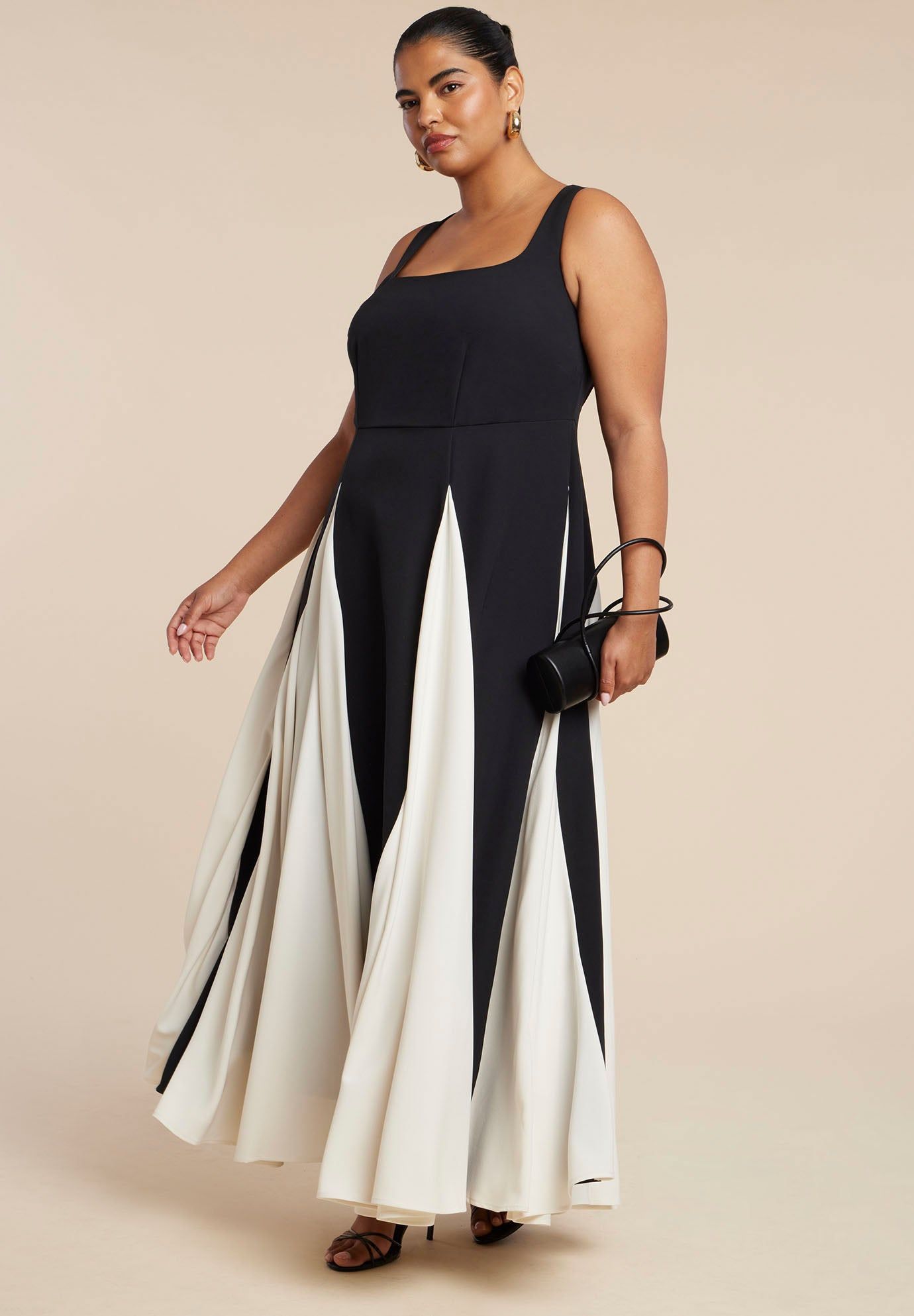 Black and White Godet Gown