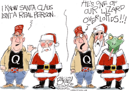 Political Cartoon U.S. Qanon Santa Claus