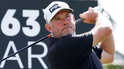 Lee Westwood takes a shot during the 2022 LIV Golf Team Championship in Florida