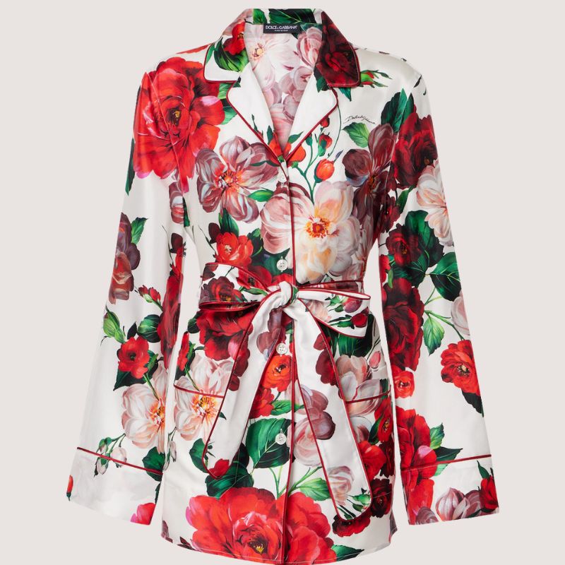 Floral silk satin shirt cut out 