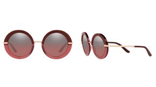 round sunglasses mirrored lenses, red frames