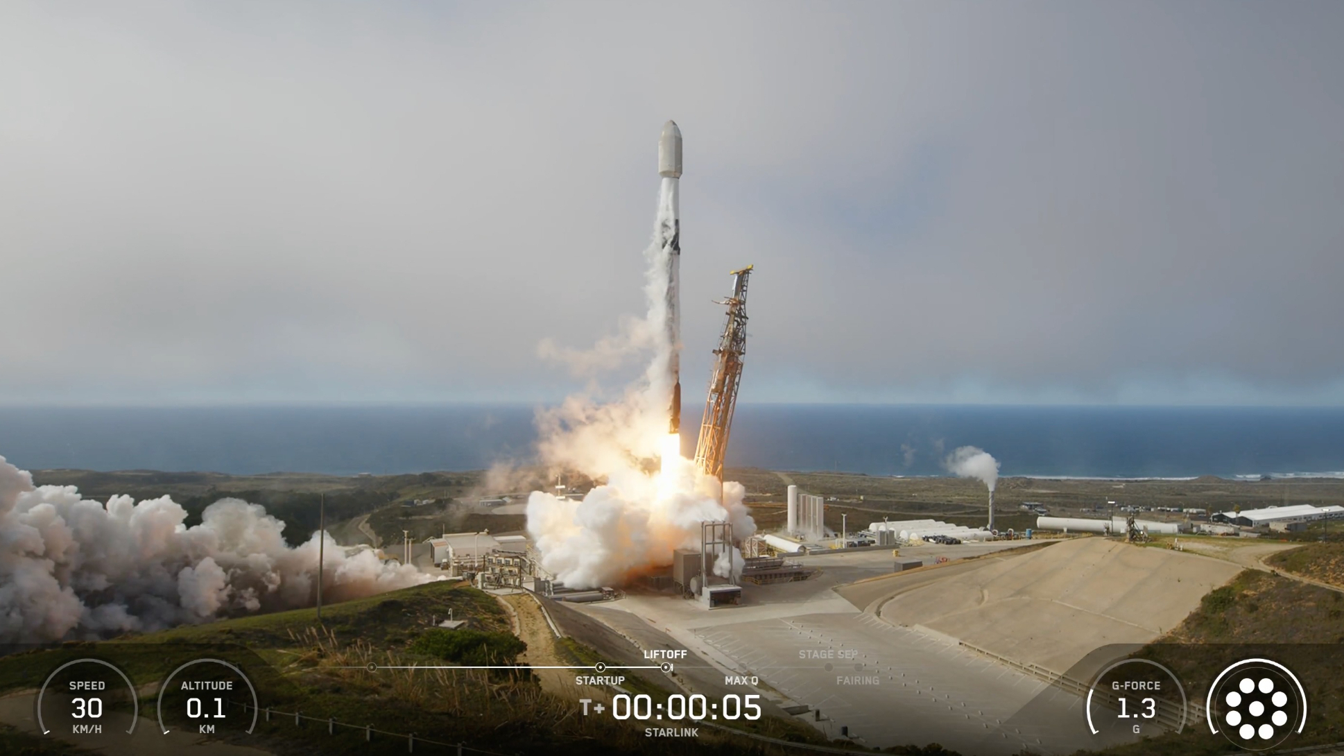 A SpaceX Falcon 9 rocket launches 28 Starlink satellites from Vandenberg Space Force Base in California on Nov. 6, 2025.