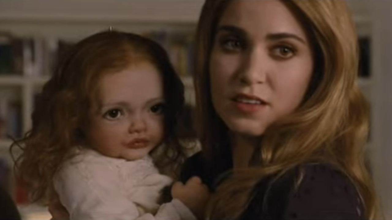 animatronic Renesmee and Nikki Reed as Rosalie in cut scene in Breaking Dawn Part 2 bonus features