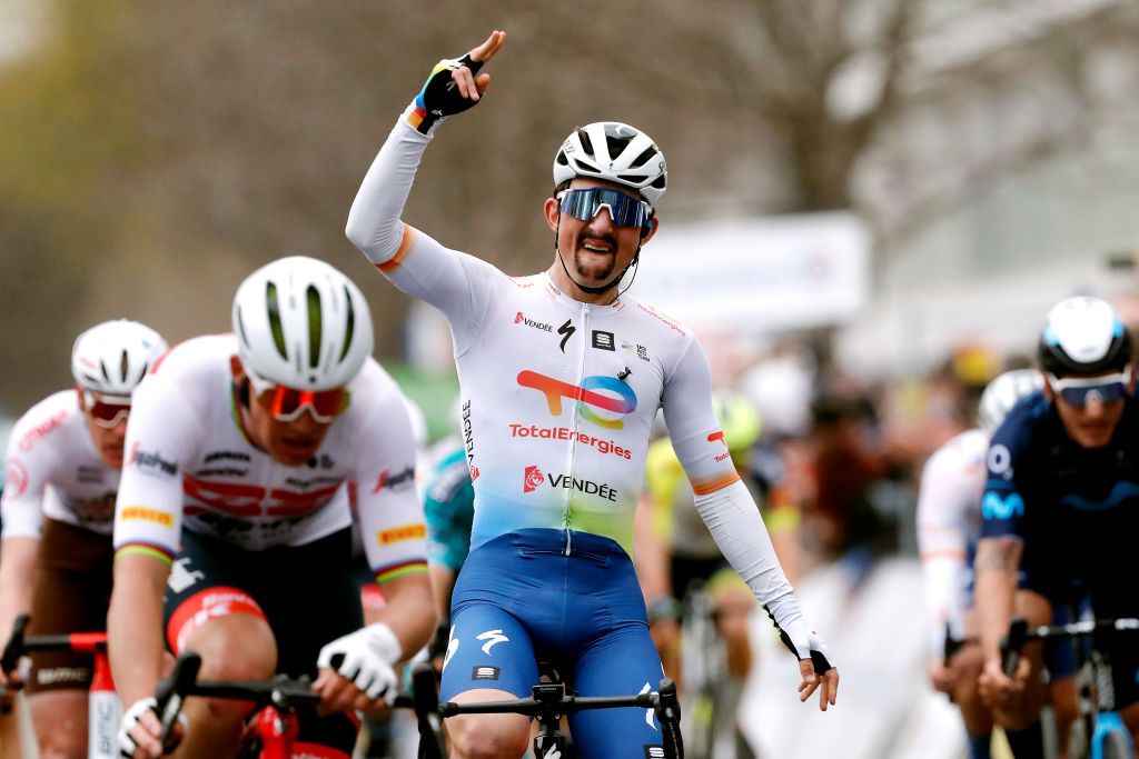 AUBAGNE FRANCE MARCH 11 Mathieu Burgaudeau of France and Team Total Energies celebrates at finish line as stage winner during the 80th Paris Nice 2022 Stage 6 a 2136km stage from Courthzon to Aubagne ParisNice WorldTour on March 11 2022 in Aubagne France Photo by Bas CzerwinskiGetty Images