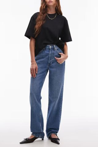 Topshop Kort high rise straight jean in mid blue