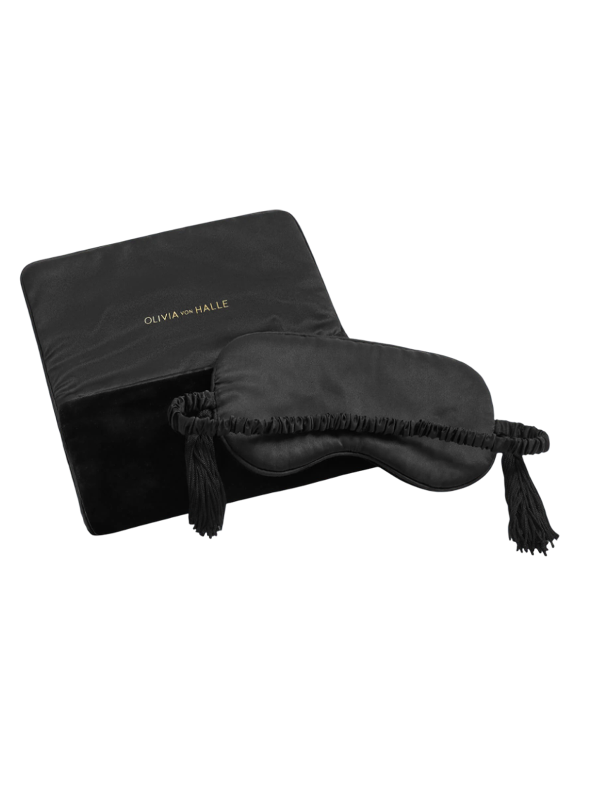 Olivia Von Halle, Audrey Valentina Black Fringe Eye Mask in Silk Velvet