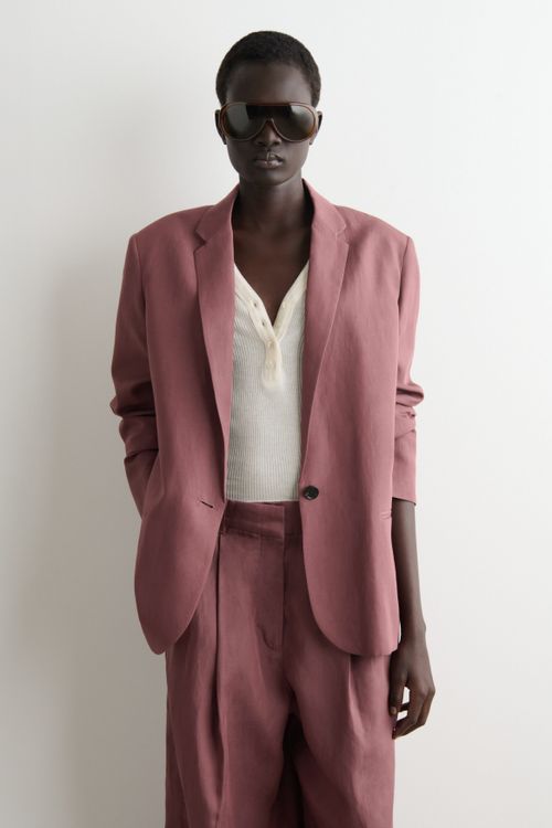 Linen-Blend Single-Breasted Blazer