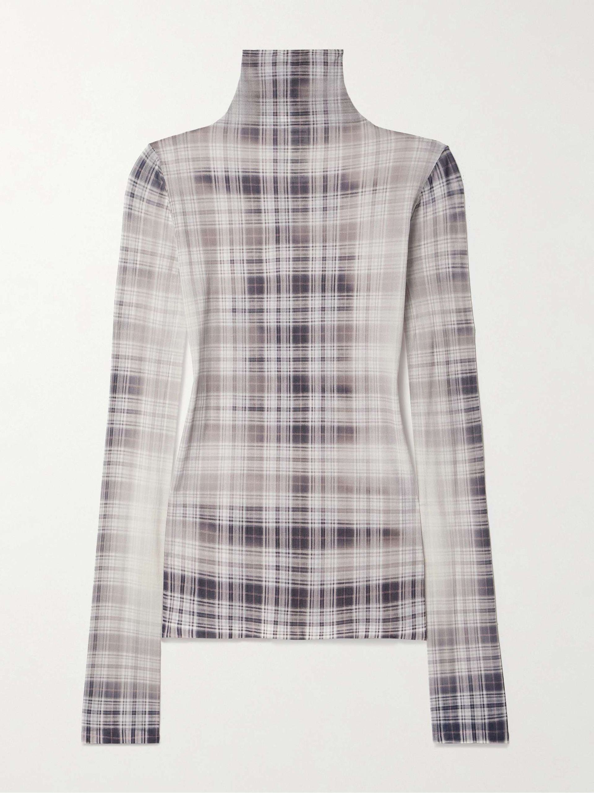 Checked Stretch-Jersey Turtleneck Top